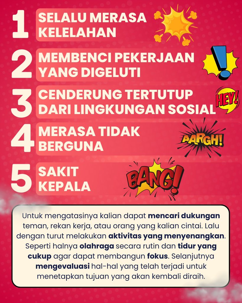 stefarays's tweet photo. Ketahui ciri-ciri serta cara mengatasi burnout agar kesehatan jasmani dan rohani kamu tetap terjaga 💪
#Pakdokter
#Bersamapakdokter
#rakyatbekasidukungkusnanto
#kusnantosaidi
#putrabekasi https://t.co/9ZLoi6FVGf