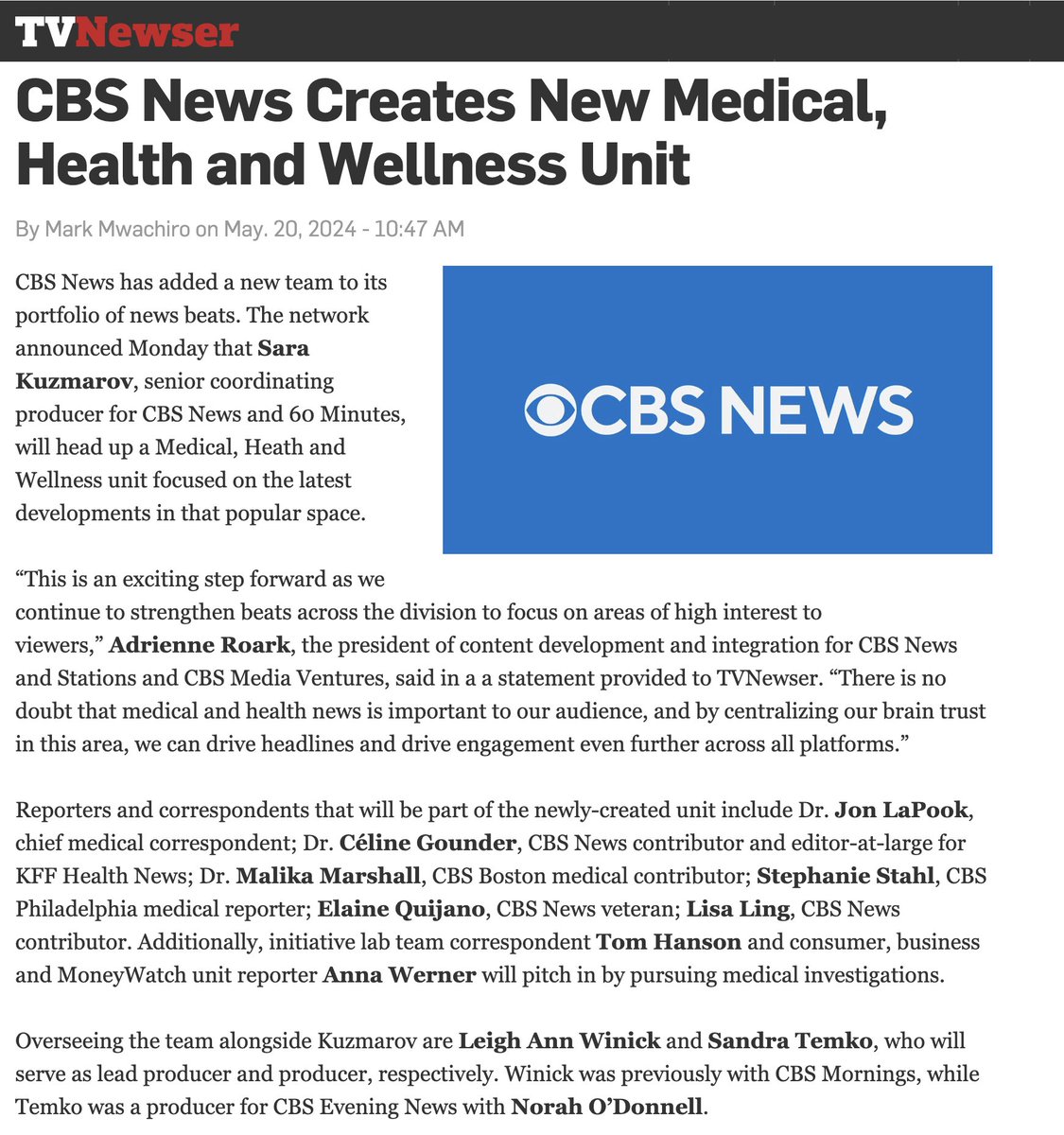 I'm honored to be part of this amazing team at @CBSNews. 🙏🏽🙏🏽🙏🏽 adweek.com/tvnewser/cbs-n…