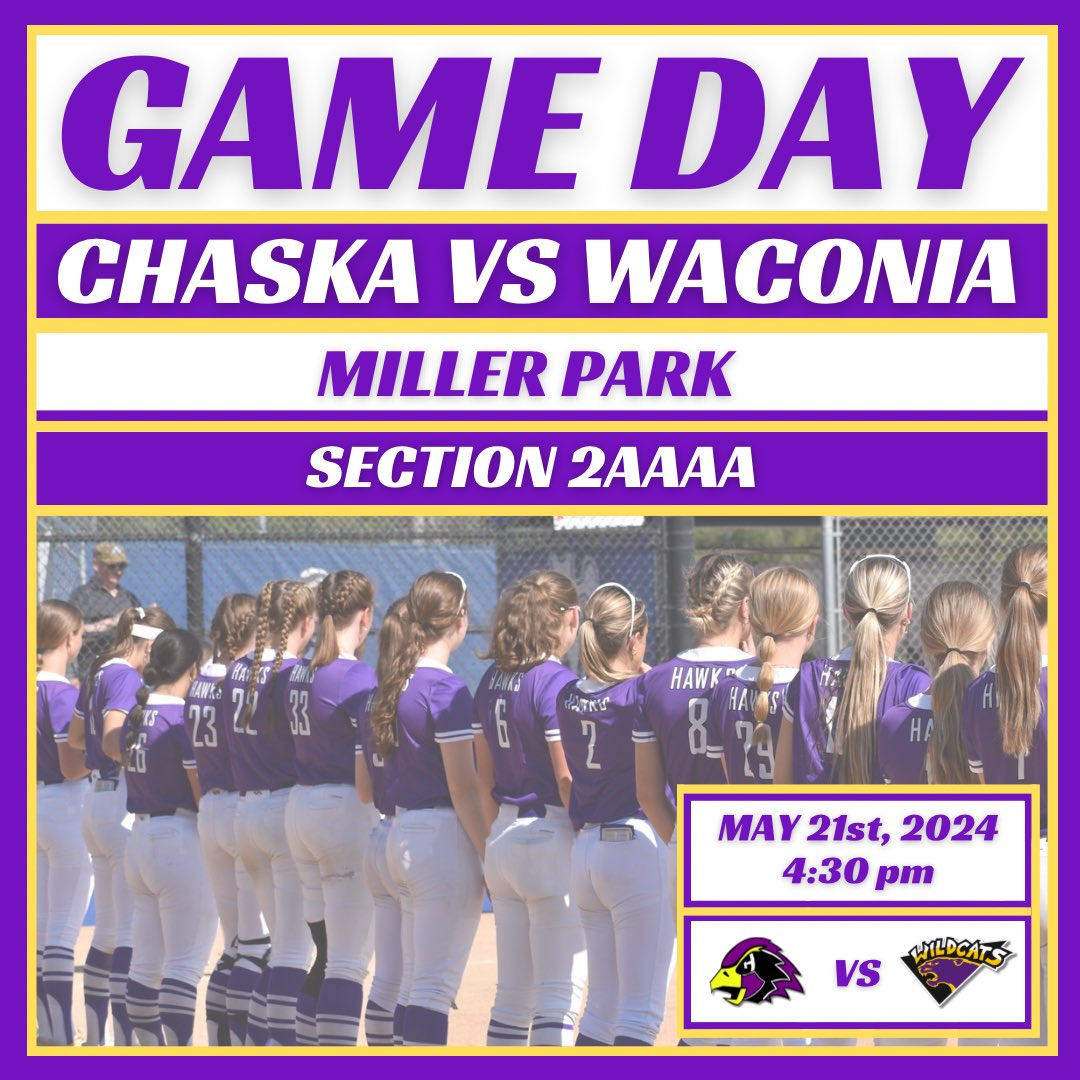 GO TIME!! Sections are here and we play Waconia at 4:30 today!! We are so excited to get going!! #gotime #soarhawks 

Game Day Info: 

🆚 Waconia 
📍 Miller Park
⏰ 4:30pm
📊 GameChanger (Chaska Hawks Varsity)
