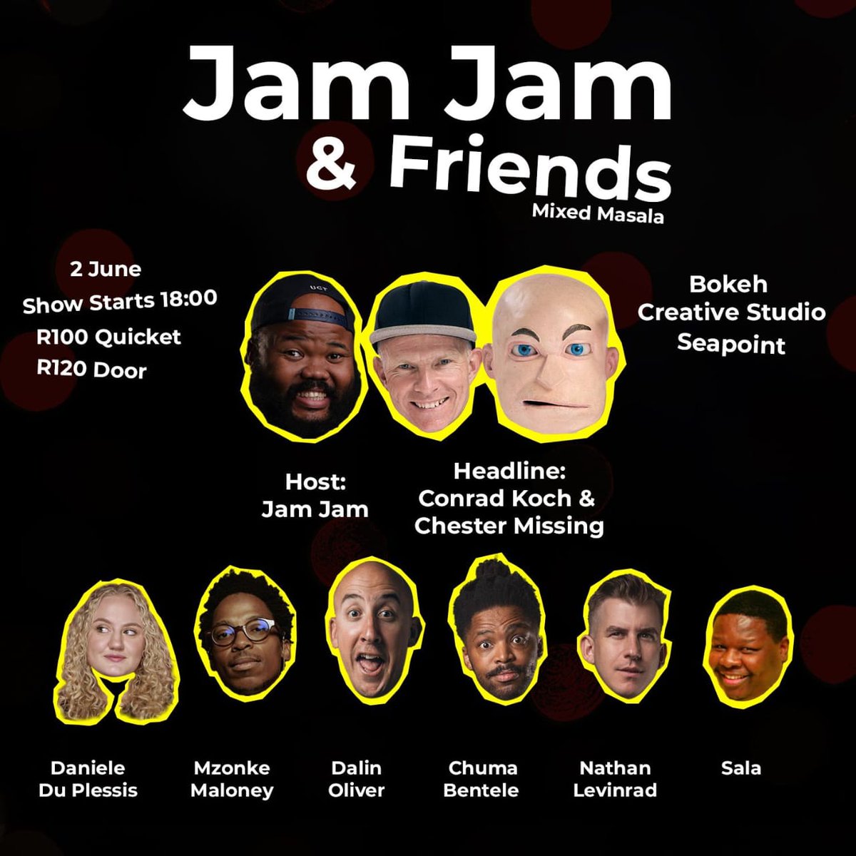 2 June 2024 Venue bokeh creative studio seapoint join Jam Jam & friends headliner @chestermissing & conrad koch acts @DalinOliver Daniele du Plessis | Mzonke Maloney | Chuma Bentele | Nathan Levinrad | Sala tickets at @QuicketSA click qkt.io/mxePSn Cape town