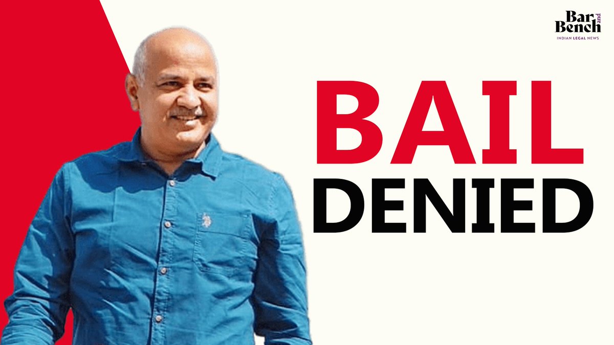 #Breaking [Excise policy case] Delhi High Court denies bail to AAP leader Manish Sisodia in both the CBI and ED cases. J Swarana Kanta Sharma says Sisodia's conduct amounts to 'great betrayal of democratic principles'. #DelhiHighCourt @AamAadmiParty @msisodia #Bail