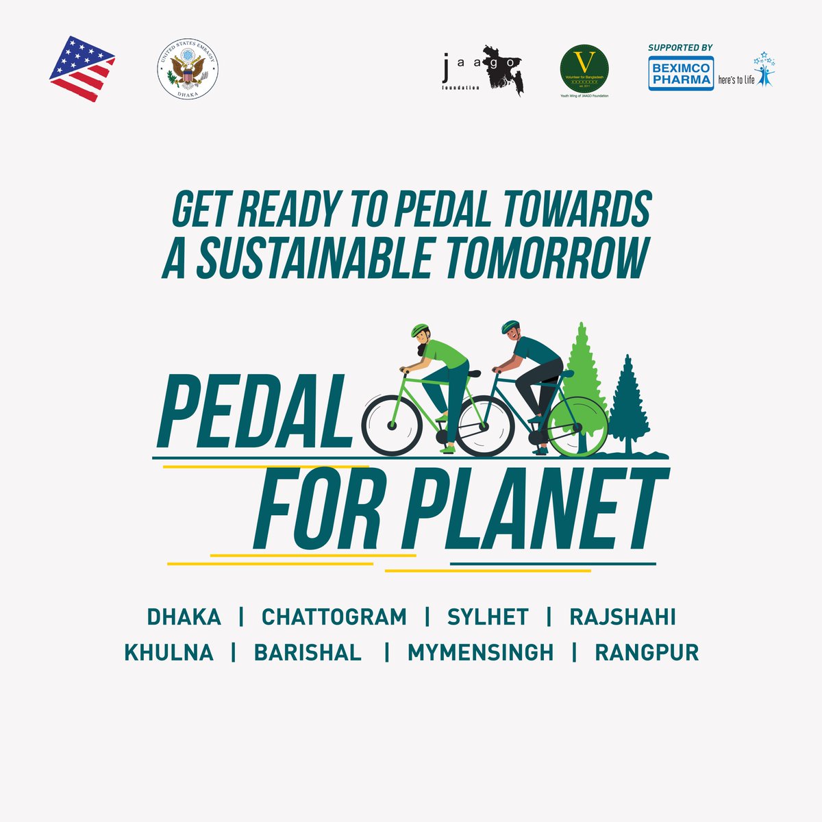 🚴‍♂️ Gear up to pedal towards a greener future! Join @JAAGOFoundation and @VforBD for the 'Pedal for Planet' cycle rally, supported by @AmericanSpaces and @BeximcoPharma. 🌍

🌿 Let's address environmental preservation and promote sustainable living. Every action counts! 🌱

📅 5th