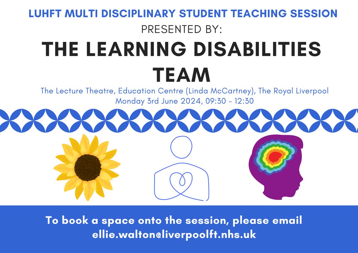 HEALTHCARE STUDENTS AT LUHFT!

We invite you to book a place on our next student teaching workshop run by our Learning Disabilities Team on Monday 3rd June.

Please book through the email address on the flyer  

See you there!  

#LUHFTStudentTeaching