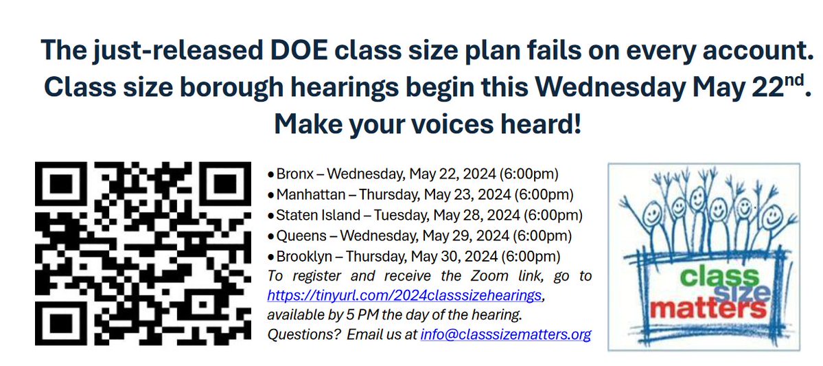 .@NYCMayor plans to spend at least $2.9B for new Bronx jail -- but not single new school in borough to lower class size. Hearings on DOE “class size plan” start this Wed. May 22 via Zoom for the Bronx; Thurs. for Manhattan. Instructions & talking points: 3zn338.a2cdn1.secureserver.net/wp-content/upl…
