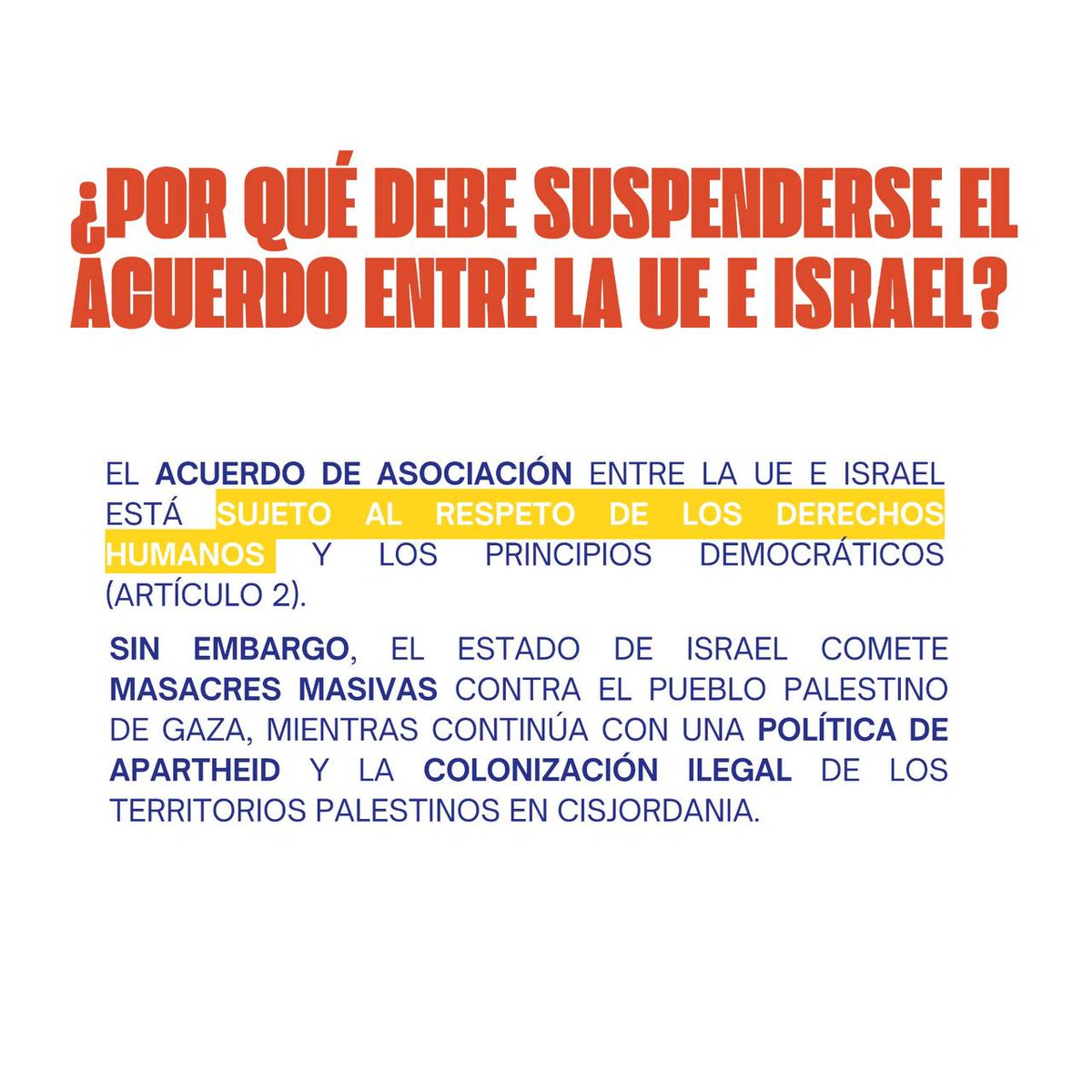 🇪🇺La UE debe suspender el acuerdo de asociación con Israel. Un acuerdo que contribuye a financiar el genocidio del pueblo palestino y cuya vigencia depende de que ambas partes respeten los DDHH.

Pero, ¿cómo podemos hacer que la UE lo suspenda?🧵👇
#StopFundingGenocide