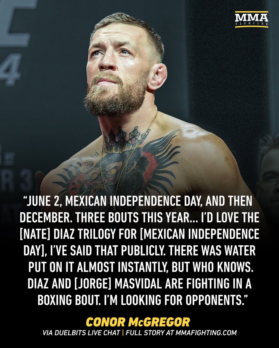 Conor McGregor lays out his 2024 plans, including the Nate Diaz trilogy 👀 📰 bit.ly/MRMay21