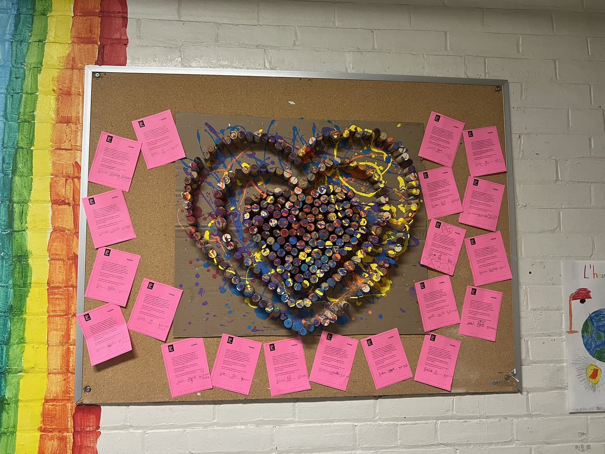 This is probably my fav #collaborative #math & #visualarts activity we’ve done! Ss grouped the corks in groups of 10 to count to 200. We counted even further to 300! We arranged the corks to make a ❤️ & squeezed paint bottles to decorate. Our #DayofPink pledges are posted around!