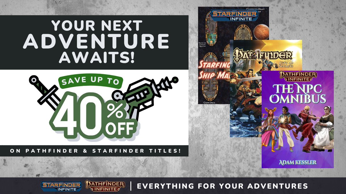 The Paizocon Sale is on now! Save up to 40% on Pathfinder and Starfinder titles for a limited time! Get ‘em here: tinyurl.com/92bwdnyb This sale includes Community Content, plus Pathfinder Tales from @paizo Graphic Novels from @DynamiteComics and more! #TTRPGs #PaizoCon2024