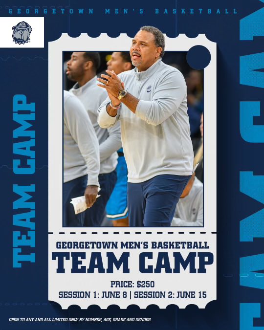 A few spots remain open for @GeorgetownHoops team camp. Great opportunity to prepare for the June scholastic live period + play in front of their staff! For those interested, be sure to reach out to: Edcooleybasketballcamp@gmail.com