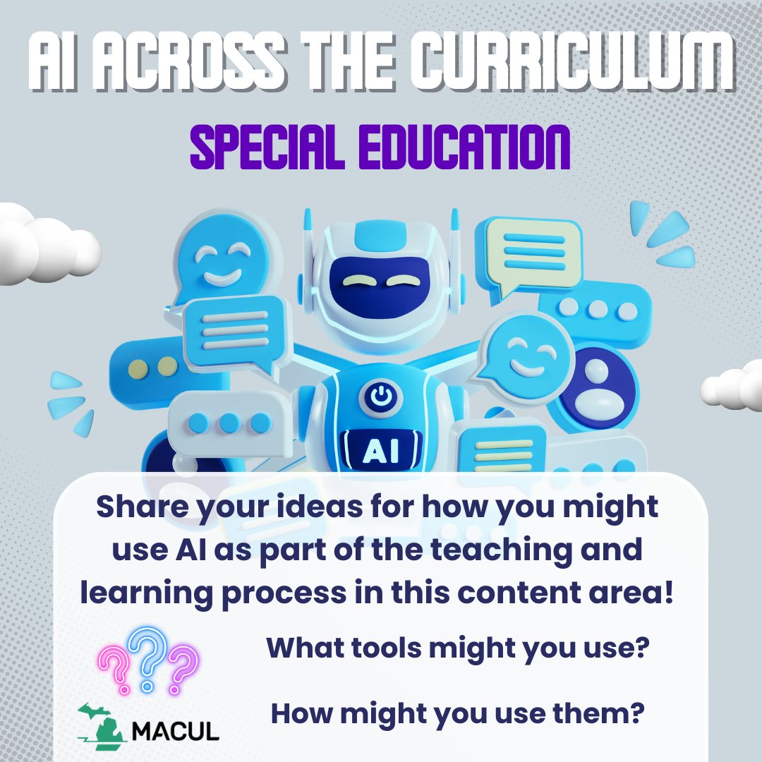 ✨ How is AI making a difference in your special education classroom? ✨
From personalized learning paths to adaptive technology, AI has amazing potential. Share your wins &amp; inspire colleagues! #AI #MichEd