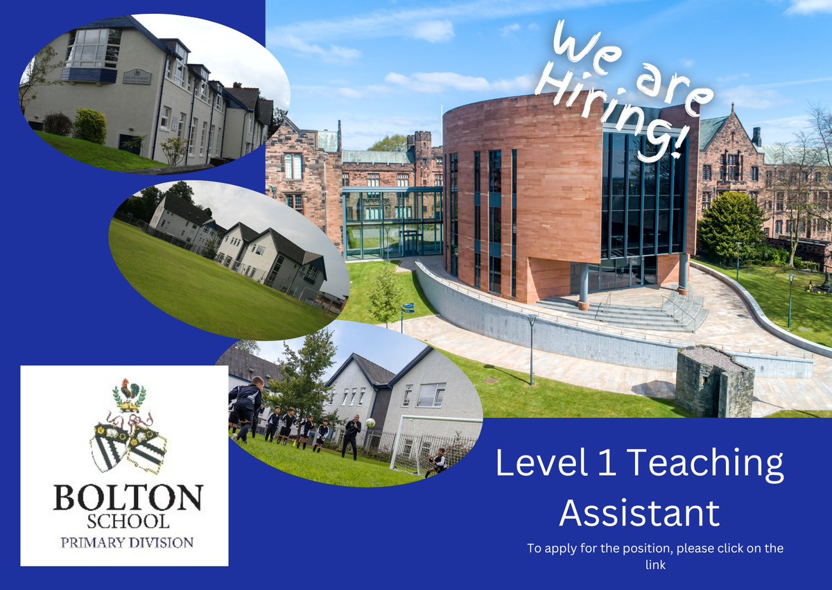 We are hiring! We are currently looking for a Level 1 Teaching Assistant (Fixed Term) to join the Boys’ Junior School.

Please click here to apply: bit.ly/4e2wBQb

#hiring #boltonjobs #recruitment #teachingassistants #teachingchildren