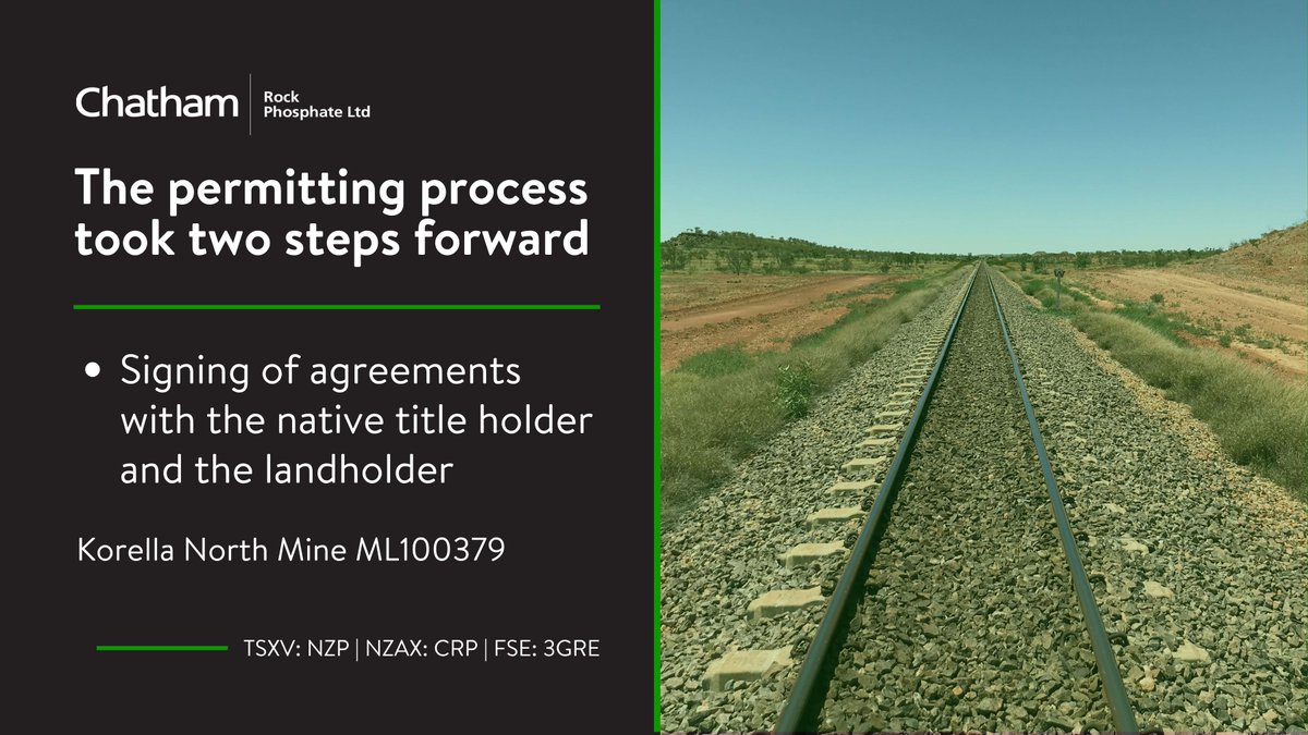 #ICYMI | The Korella North Mine ML100379 permitting process took another two steps forward this week with the signing of agreements with the native title holder and the landholder.
🌐 Learn more » stockmkt.info/3WJns8O 
#miningstocks #mining #NZX #TSXV
🇨🇦 $NZP 🇳🇿 $CRP.NZ