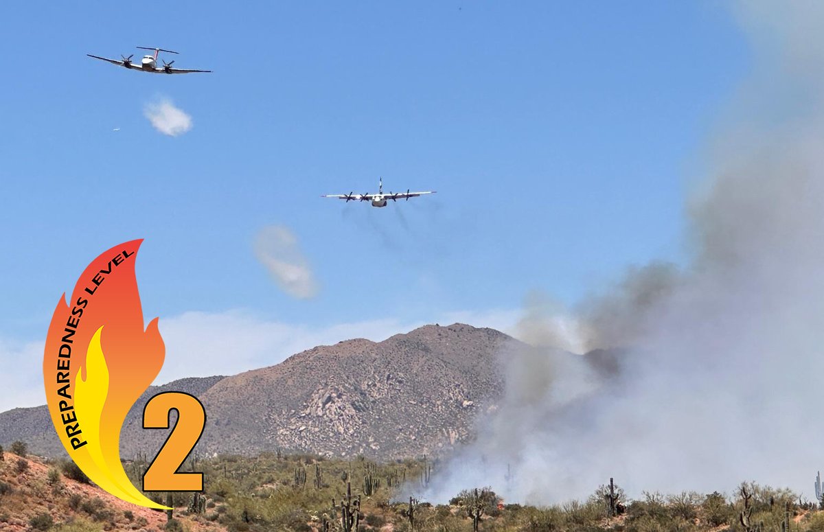 #NationalFireNews: Due to significant wildland fire activity increasing in multiple Geographic Areas, the National #PreparednessLevel has increased to level 2 (also known as PL 2) as of today May 21.  #FireYear2024

📸Photo by Tonto NF, InciWeb.