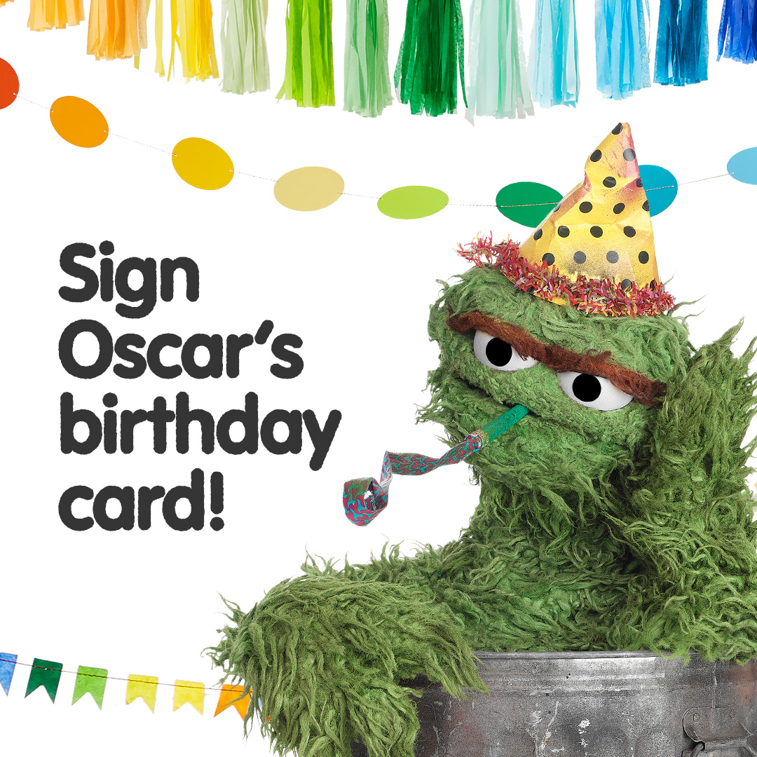 It's @oscarthegrouch's birthday week! Sign his birthday card to wish him a very unhappy birthday 🎂: m.sesame.org/OscarBirthdayC…