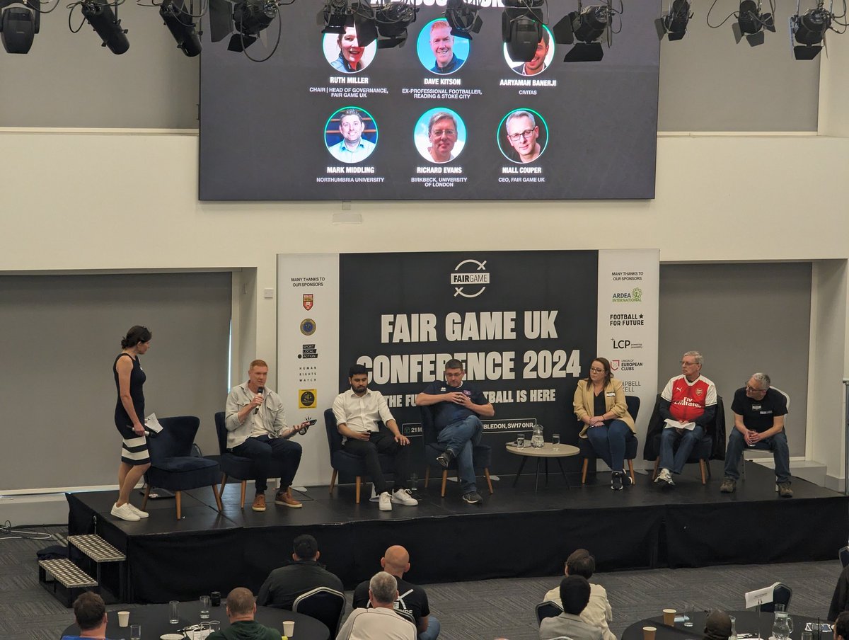FairGameUK's tweet photo. 💰 Football's Failing Financial Model
@ruth_bikes speaks to @DaveKitsonCoach, Aaryaman Banerji, @DrMarkMiddling, Dr Richard Evans, and @NiallCouper about the scale of the current money problems in football, with Dave speaking candidly on #readingfc's experience.
#FGConference24 https://t.co/MQ5pfho1Q8