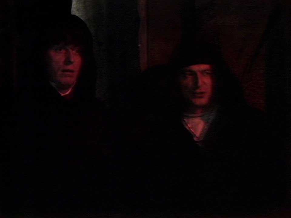 Tom Baker and John Laurimore in 'The Masque of Mandragora'. #TomBaker #DoctorWho #FourthDoctor