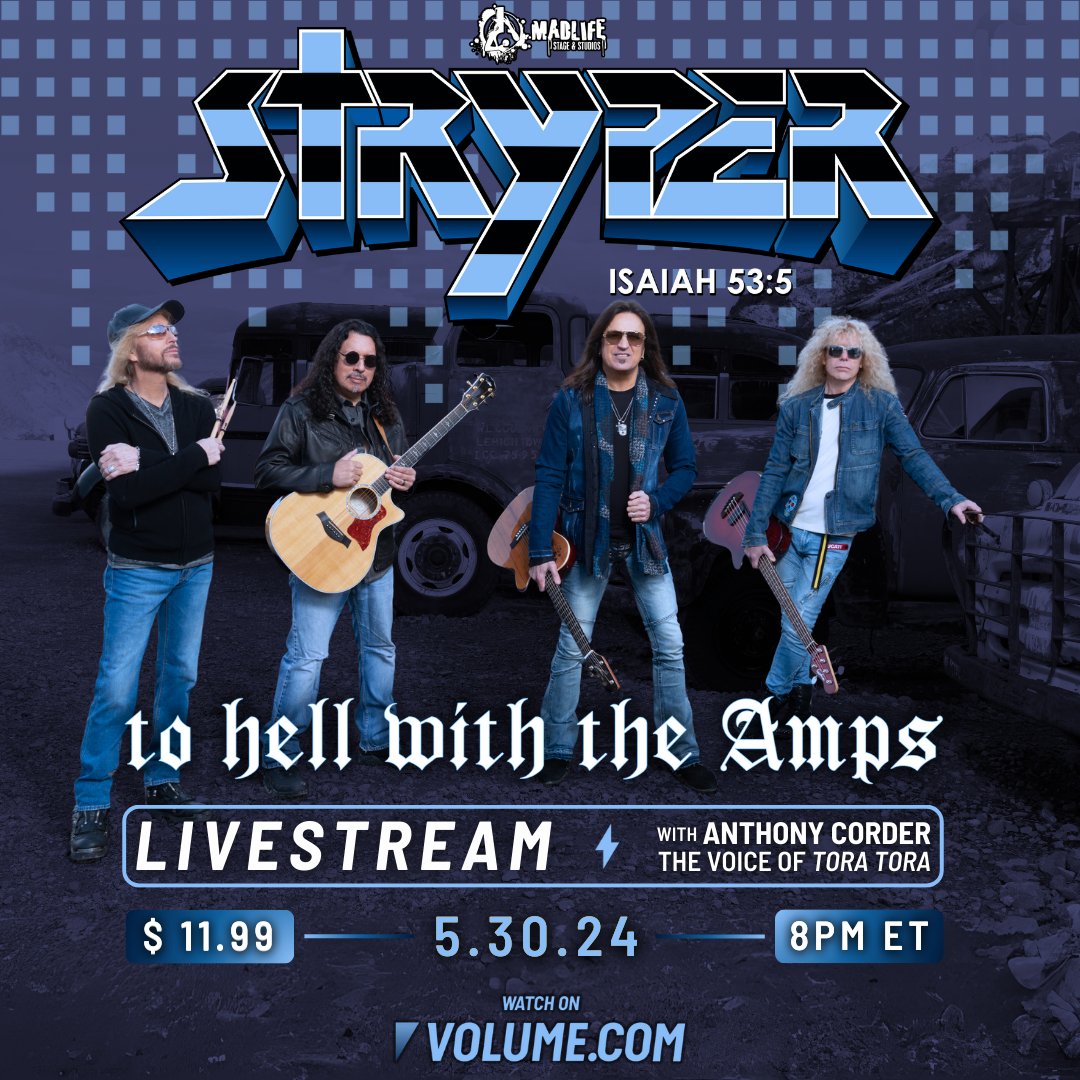 🔥 JUST ANNOUNCED🔥

The To Hell With the Amps Tour is coming to @GetOnVolume! Catch @Stryper streaming live from their sold-out show at @MadLifeStage on May 30th at 8pm ET with Anthony Corder(@ascorder), the voice of Tora Tora.

Get your ticket here: bit.ly/MadLife-Stryper