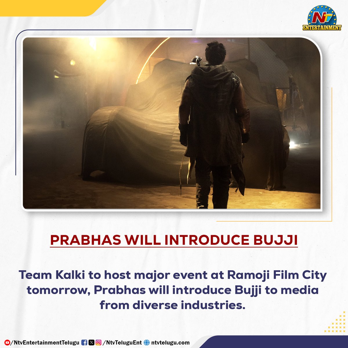 Team Kalki to host major event at Ramoji Film City tomorrow,Prabhas will introduce Bujji to media from diverse industries. #Kalki2898AD #Prabhas #Bujji #AmitabhBachchan #DeepikaPadukone #Kalki2898ADonJune27 #NTVENT