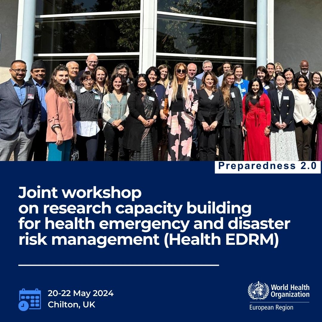 Happening now! Research networks, MS & partners are exchanging knowledge, collaborating & building capacity for operational & implementation research into Health #Emergency & Disaster Risk Management. Joint workshop held in Oxford, UK, by WHO/Europe, @WHOKobe, supported by @UKHSA