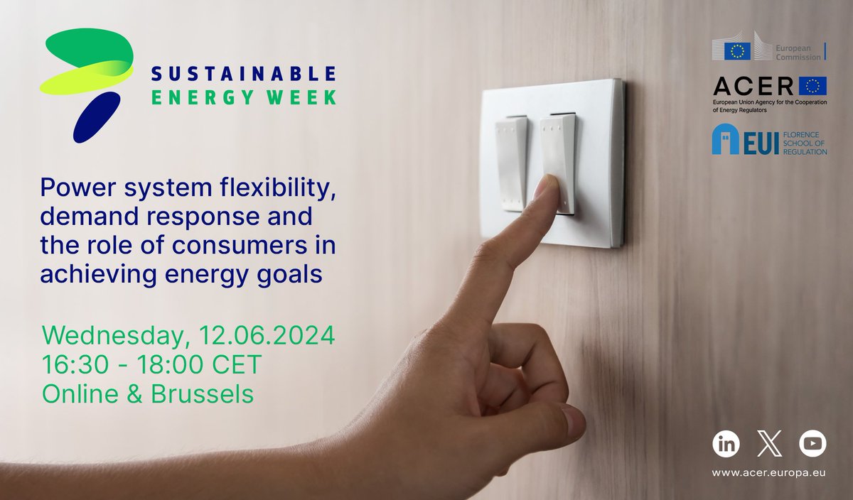 🚀 Join us and @EUI_FSR at #EUSustainableEnergyWeek 2024! When? 📅 12/6 (16:30-18:00 CEST) to discuss: ⚡ #PowerSystem #flexibility 📌 #DemandResponse 💡 Consumers’ role in achieving #energy goals Visit our stand to learn more about our work! 🔗 interactive.eusew.eu