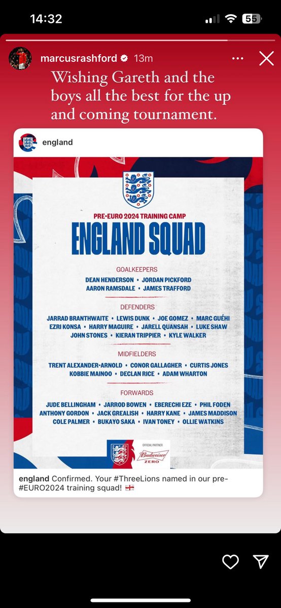 Marcus Rashford’s response to being left out of England’s Euro 2024 squad 👀 Via [@MarcusRashford IG] 📸