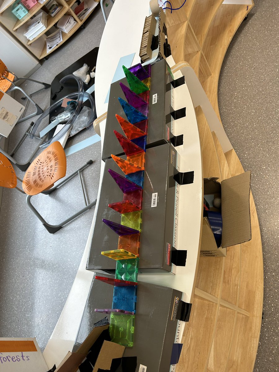 C3-4 learning about Forces &amp; Motion. Exploring, experimenting, documenting, and applying by creating a 30-meter #RubeGoldberg machine. Showing how we can use gravity, magnetism, friction, and other forces to accumulate and transfer energy and make things move through our space.