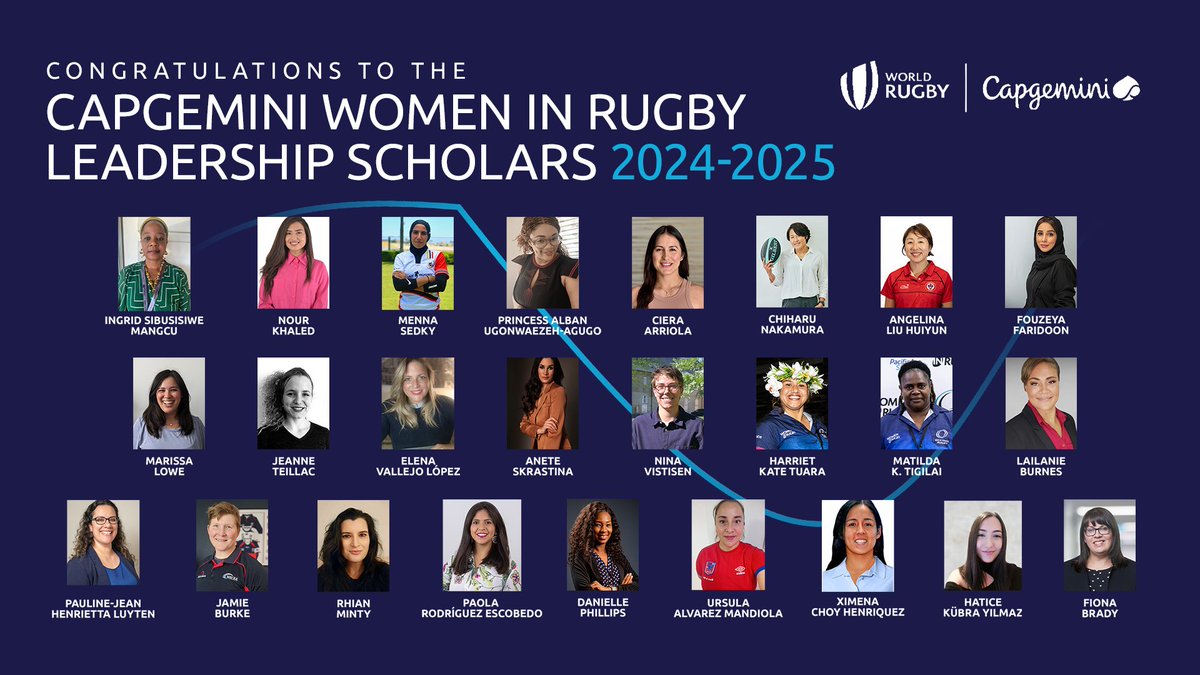 Accelerating the growth of female leaders in rugby  🏉

Congratulations to the <a href="/Capgemini/">Capgemini</a> Women in Rugby Leadership Scholars for 2024-2025. Together we’re transforming sport 🤝

#WomeninRugby | #WomeninLeadership