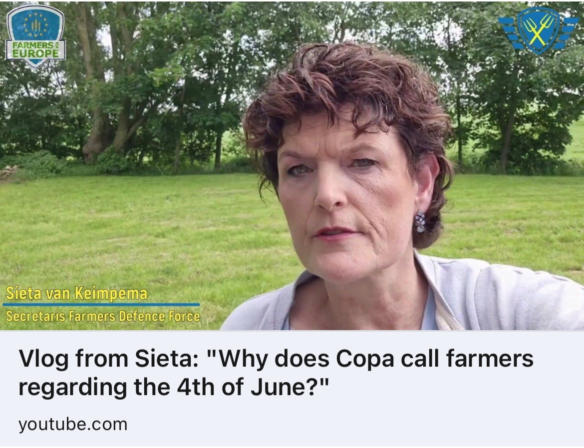 Copa Cogeca calls farmers in connection with our farmer protest on the 4th of June Brussels. But not to support us..! Why, ladies and gentlemen of Copa Cogeca, are you undermining a protest that also benefits the future of your farmers and their farms? youtu.be/XqOF1cE5Ni8?fe…