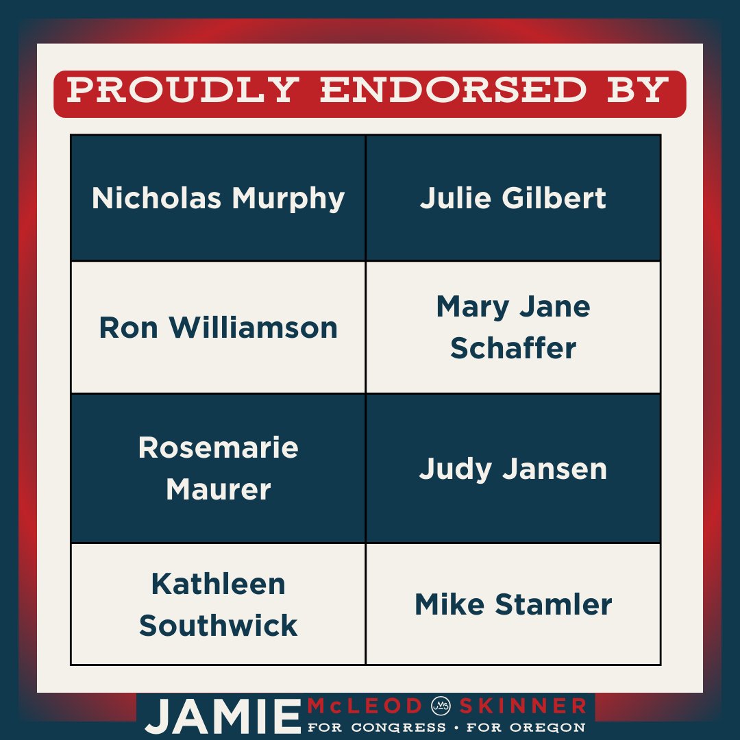 Proud to be endorsed by the following community leaders.

#OR05 #JamieForOregon