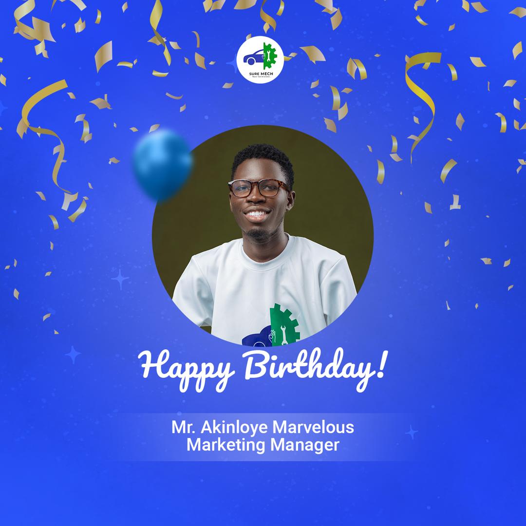 Dear Marvelous,

On behalf of the entire team at SureMech, we extend our warmest birthday wishes to you! As our esteemed Marketing Manager, your leadership and dedication are invaluable to us, and we are grateful for the vision and commitment you bring to our organization.  
🎉🎉