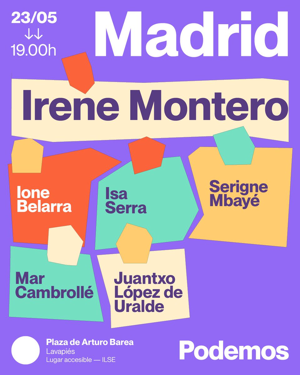 Arranca la campaña de las elecciones europeas. Unas elecciones trascendentales para el futuro de todos y de todas. Y lo hacemos con @IreneMontero, la mejor candidata para llevar las transformaciones que Europa necesita. Este jueves vente al acto de arranque en Lavapiés, Madrid.