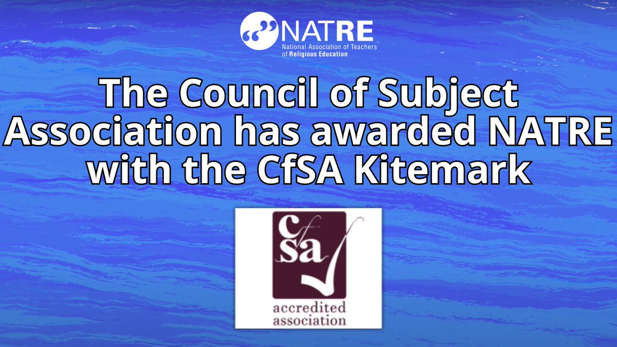 WE HAVE BEEN AWARDED! 🎊 We provide support to RE professionals and represent the voice at a national level for all who teach and lead in RE. 'You have been awarded the Kitemark for the exemplary work you are doing as a Subject Association' CfSA ow.ly/xT0f50RGWW1