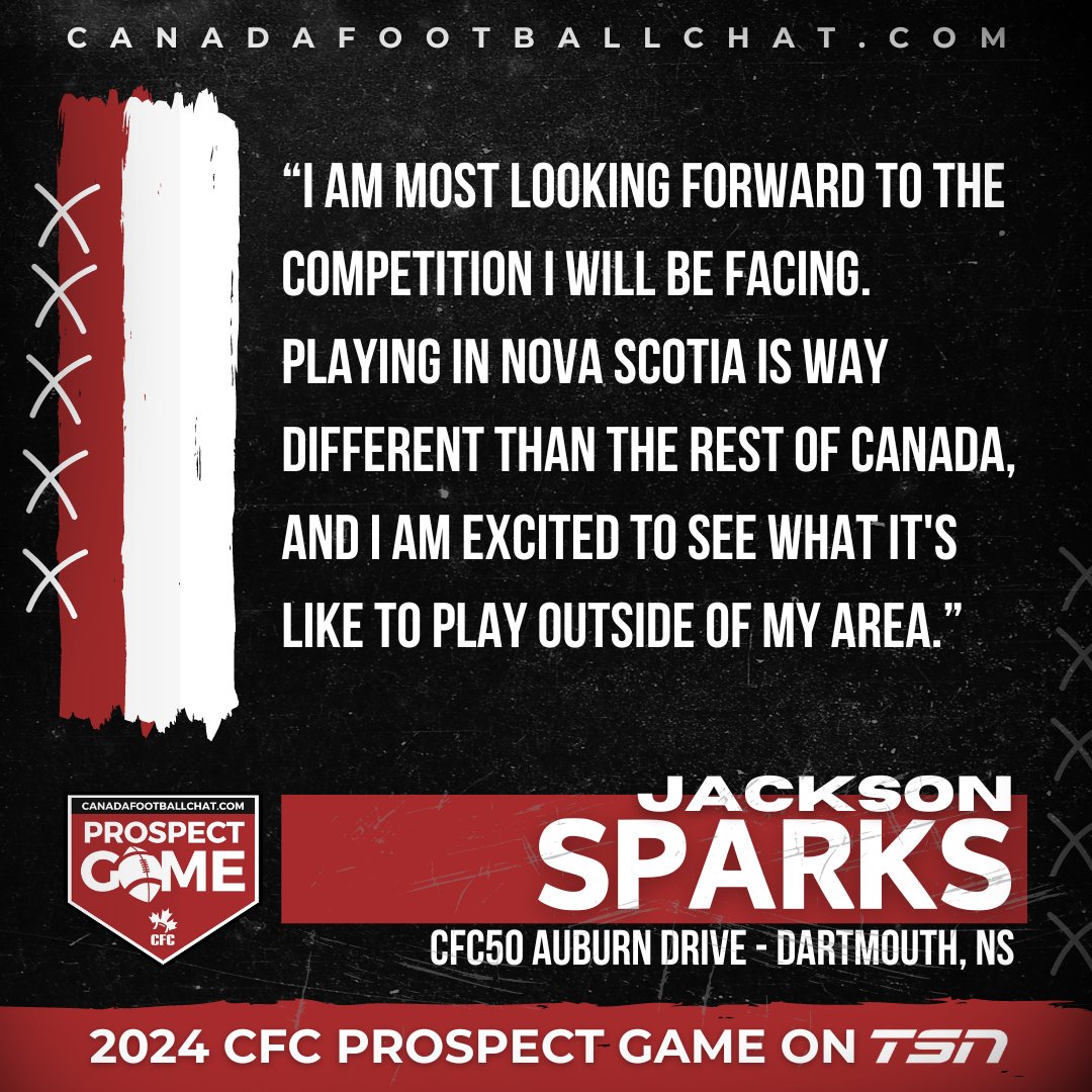 CanadaFootballChat (@chatfootball) on Twitter photo #CFCPROSPECTGAME SPOTLIGHT ๐โก๏ธ t.ly/0Yg6d
๐ค CB <a href="/jacksonsparks08/">Jackson Sparks</a>
๐ Class 2026
๐ซ Auburn Drive
๐ Dartmouth, NS
โThis taught me to go into everything with confidence, knowing my ability and who I am as a football player.
The #CFCProspectGame on TSN will kickoff #CFCPROSPECTGAME SPOTLIGHT ๐โก๏ธ t.ly/0Yg6d
๐ค CB <a href="/jacksonsparks08/">Jackson Sparks</a>
๐ Class 2026
๐ซ Auburn Drive
๐ Dartmouth, NS
โThis taught me to go into everything with confidence, knowing my ability and who I am as a football player.
The #CFCProspectGame on TSN will kickoff