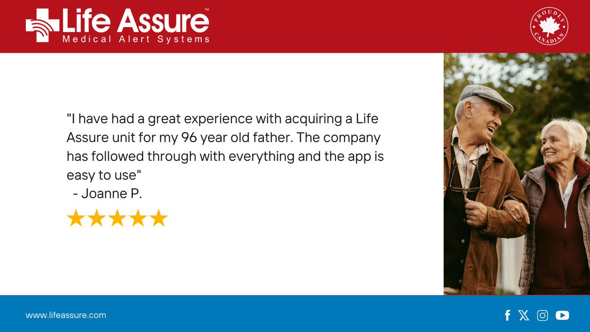 'I have had a great experience with acquiring a Life Assure unit for my 96 year old father. The company has followed through with everything and the app is easy to use'
  - Joanne P.

#lifeassure #medicalalert #seniorliving #seniorcare