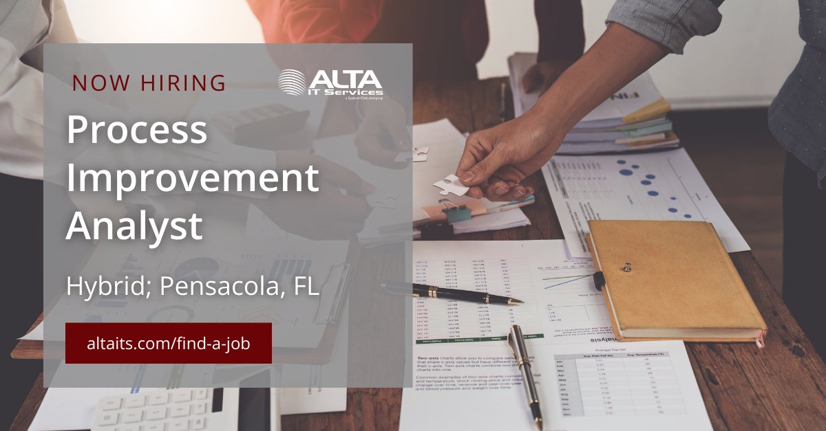 ALTA IT Services is #hiring a Process Improvement Analyst for #hybrid work in Pensacola, FL.

Learn more and apply today: ow.ly/PHmM50RPjh9

#ALTAIT #JobOpportunity #ProcessImprovement #LeanSixSigma #ProjectManagement #PensacolaJobs #BusinessAdministration #FinanceJobs