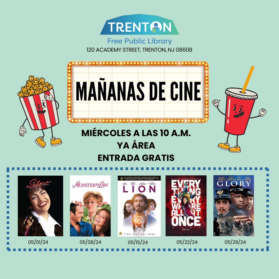 TFPL Movie Mornings are every Wednesday at 10AM in the YA Lounge. Admission is free! Tomorrows film will be 'Everything Everywhere All At Once'. #TFPL #TrentonFreePublicLibrary#trenton #trentonn #trentonlibrary #trentonfreepubliclibrary #tfpl raries