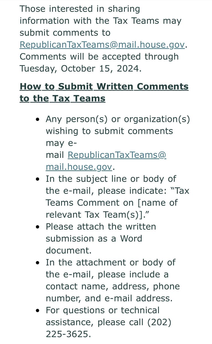 W&amp;M GOP says they’re seeking public comments for the 10 groups they formed to work on the 2025 cliff from the Trump tax cuts 

The Republican “tax teams” have started meeting. More on that here: punchbowl.news/article/financ…

Here’s what W&amp;M GOP announced -