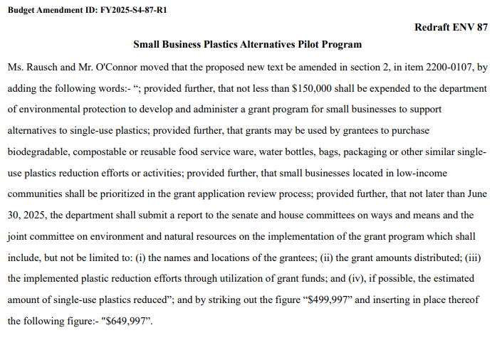 BeccaRauschMA's tweet photo. Just led the first roll call of our #budgetdebate! Thank you to my colleagues for unanimously adopting my amdmt to create a #smallbiz #plastics alternatives pilot program. Single use plastics redux is essential to #ClimateActionNow. 
#MApoli #SenBudget #PlasticWaste #transparency https://t.co/i2MbkF6EEe