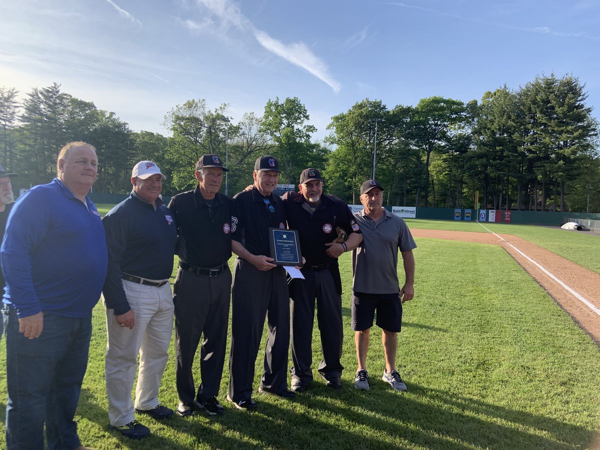 Umpire Elmer Deschaine was honored with a Lifetime Achievement Award by the Central Connecticut Baseball Umpires Association before yesterday's game between Bristol Central and Bristol Eastern. It was Elmer's final game in a REMARKABLE 61 years of umpiring, including working 25