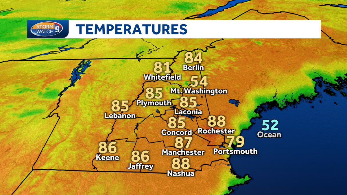 Getting very warm out there, along with rising humidity. This will help to promote more pop-up downpours and thunderstorms in the hours ahead, especially away from the coast. @WMUR9