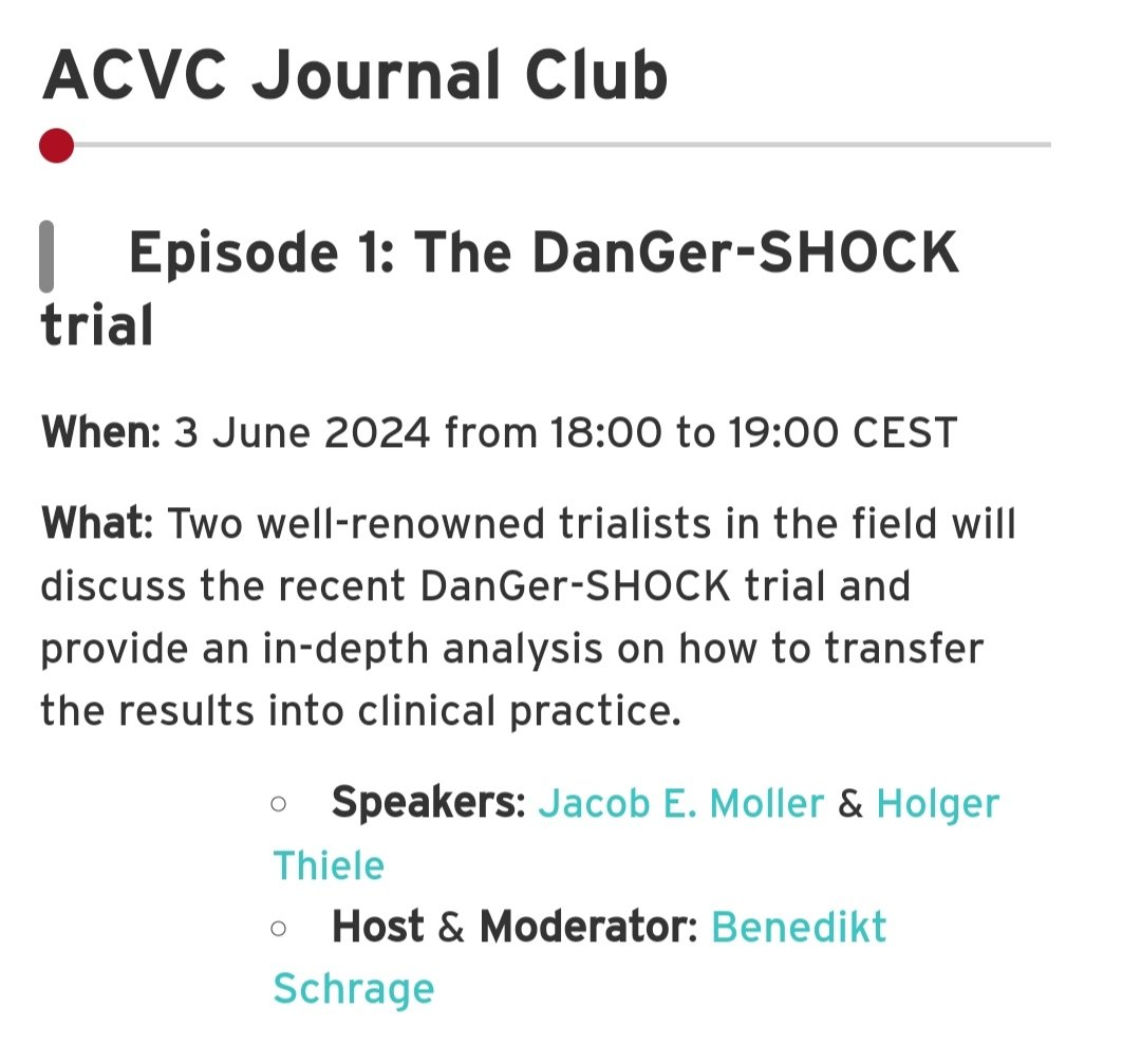 NEW in #cvacute 🔜🔥 Very happy to announce to #CardioX the 🎯 of #ACVC_ESC Journal Club - the pilot project by @BenediktSchrage @CVandenbriele @JordiBaneras @EHJACVCEiC 🥇 episode 🔍 #DanGerShock w Jacob E Moller and @thiele_holger REGISTER FREE👇 escardio.org/acvc-journal-c…