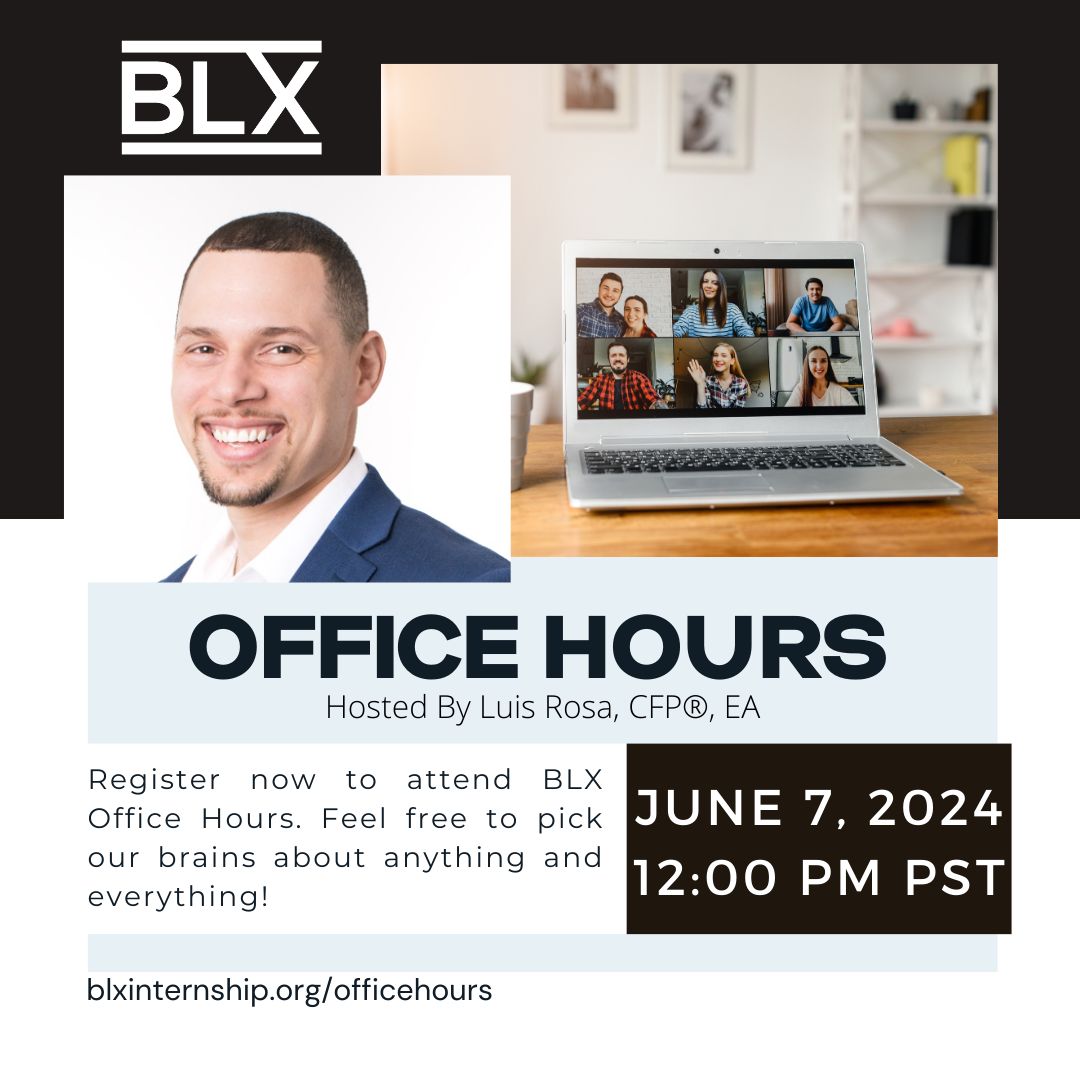 @luis_f_rosa is hosting BLX office hours on June 7, 2024. Registration is open to anyone and everyone! Bring your questions about BLX or getting started in financial planning. buff.ly/3FMi8Yb