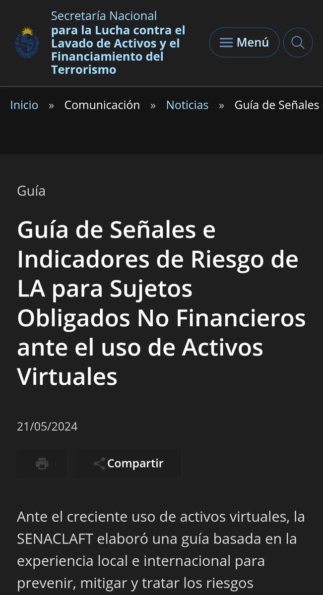 RFLORESDAPKEVIC's tweet photo. LAVADO DE ACTIVOS INDICIOS RELEVADOS POR LA SECRETARIA ANTILAVADOS
#SENACLAFT
ttps://www.gub.uy/secretaria-nacional-lucha-contra-lavado-activos-financiamiento-terrorismo/comunicacion/noticias/guia-senales-indicadores-riesgo-para-sujetos-obligados-financieros-ante-uso https://t.co/kBzEBp3qZb