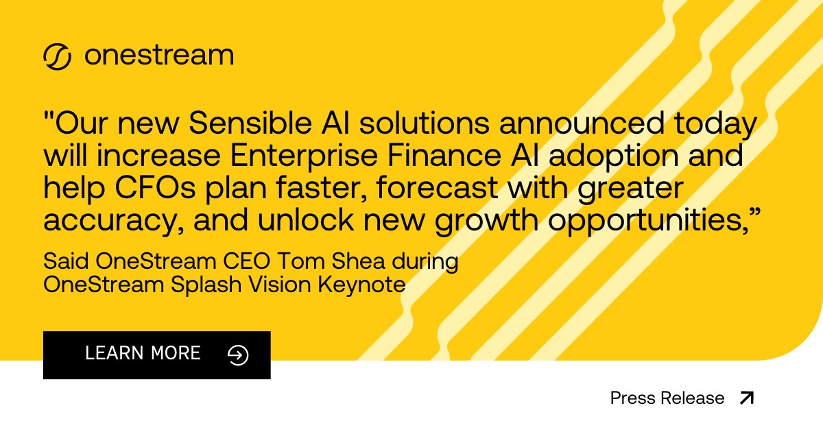 ANNOUNCED: @OneStream_Soft unveils a suite of purpose-built Sensible AI solutions to speed AI adoption and unlock ROI for Finance leaders. Read more about them here: hubs.li/Q02y0hFj0 #TakeFinanceFurther #AIDrivenFinance #DigitizeTheClose