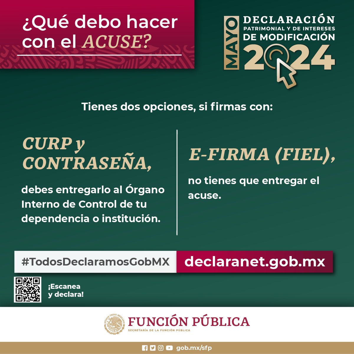 RespiraINER's tweet photo. Persona servidora pública federal:
Si ya presentaste tu #DeclaraciónPatrimonial y de intereses de modificación 2024, pero no sabes qué hacer con tu #Acuse, te compartimos la siguiente información
➡ https://t.co/W8NCaCSoyq
#DeclaraNet2024
#TodosDeclaramosGobMx https://t.co/15MnrCCbH0