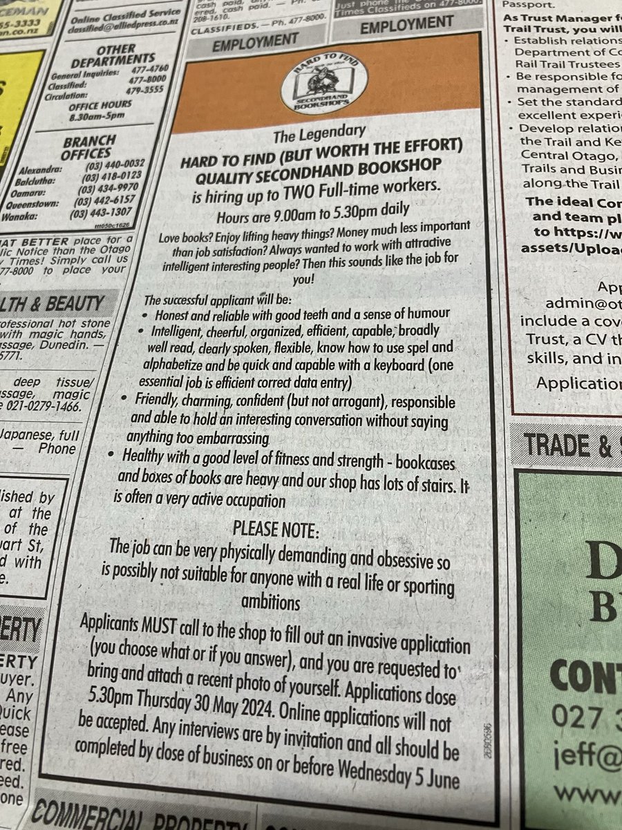 southernscoop's tweet photo. The best job ad you will read today https://t.co/4XPmVRzkXE