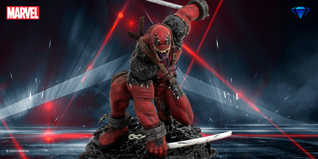 It's a party with a twist: Venom + Deadpool = Venompool! Grab the Venompool Deluxe Gallery Diorama for your Deadpool or Venom display! #DiamondSelectToys #Deadpool #Venom #Venompool #MarvelComics #Marvel #CollectDST