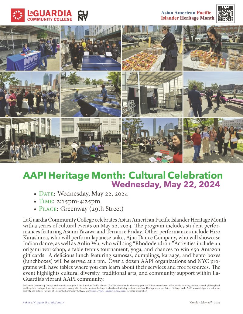 Join us at the LaGuardia Community College AAPI Heritage Month: Cultural Celebration, on 5/22, at the LaGuardia Community Greenway. Free and open to the public, we'll be giving out free notebooks and copies of CUNY FORUM: Asian American / Asian Studies. See you tomorrow!