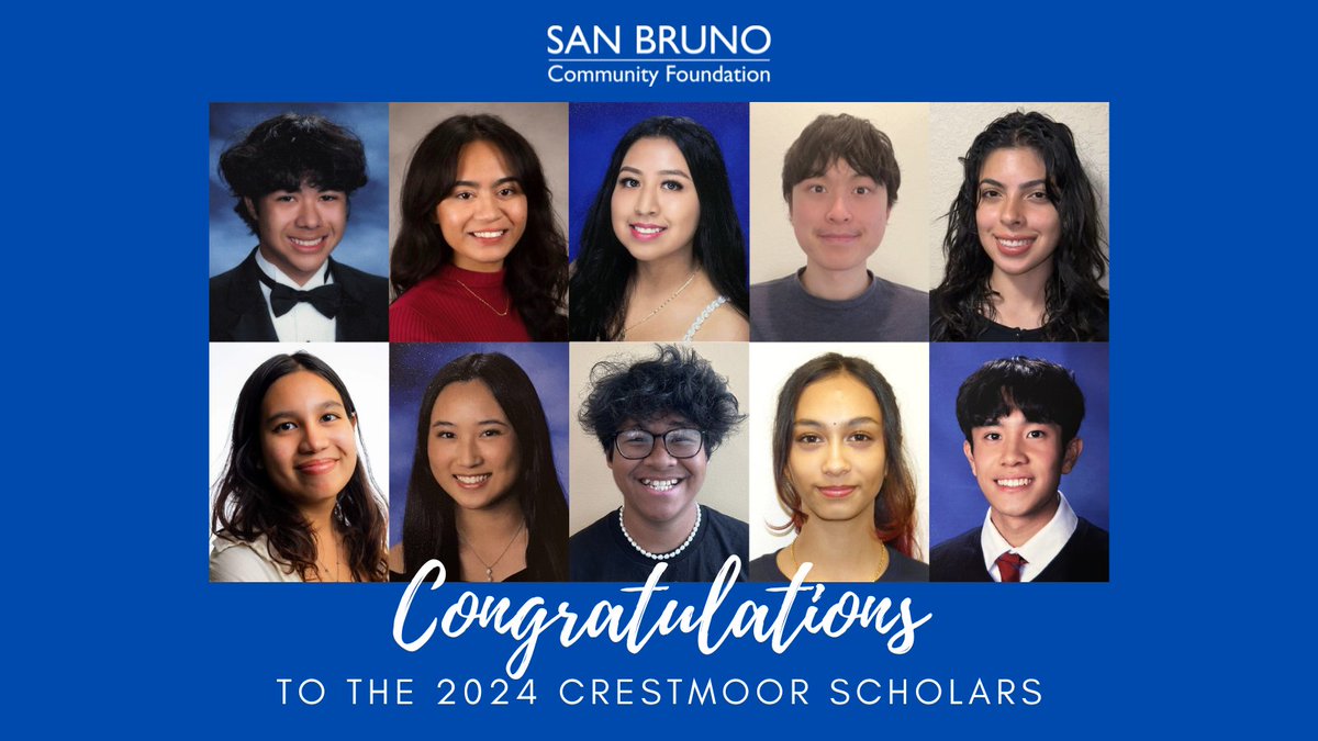 We are thrilled to announce the 2024 recipients of the Crestmoor Scholarship! These ten inspiring students have demonstrated a strong commitment to the San Bruno community and are receiving multi-year college scholarships. Read about them at sbcf.org/2024-crestmoor…. #sanbruno