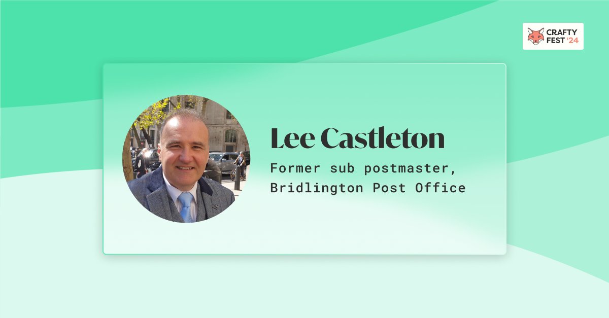 Thanks so much to @CastletonLee, speaking at Crafty Fest on 5th June - for more see craftycounsel.co.uk Lee will share his perspective on the gross injustice he has received at the hands of the legal system and on how lawyers have helped to right some of those wrongs, too.